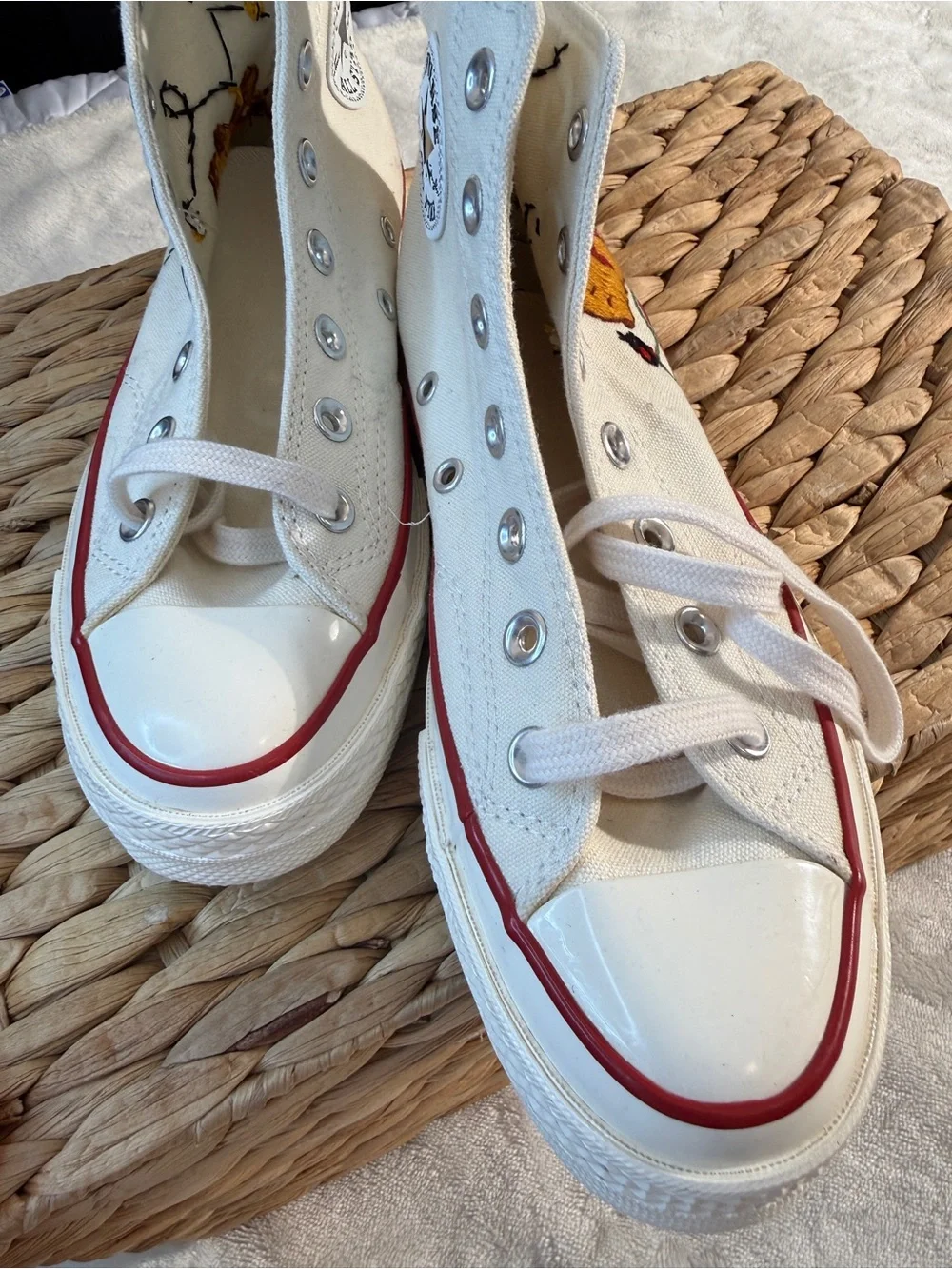 Converse Chuck 70 High Top Off-White Custom Winnie the Pooh Embroidery Women 7.5